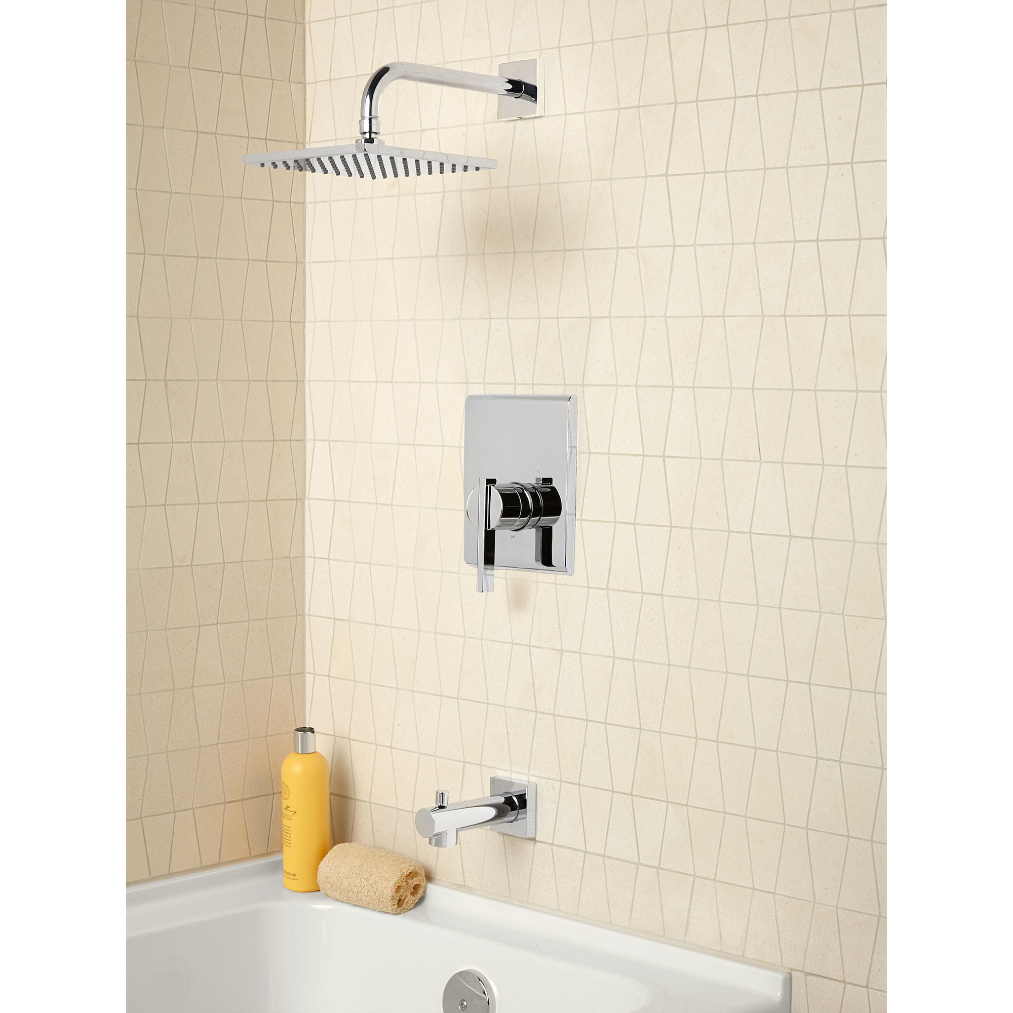 Times Square 25 gpm 95 L min Tub and Shower Trim Kit With Rain Showerhead Double Ceramic Pressure Balance Cartridge With Lever Handle CHROME